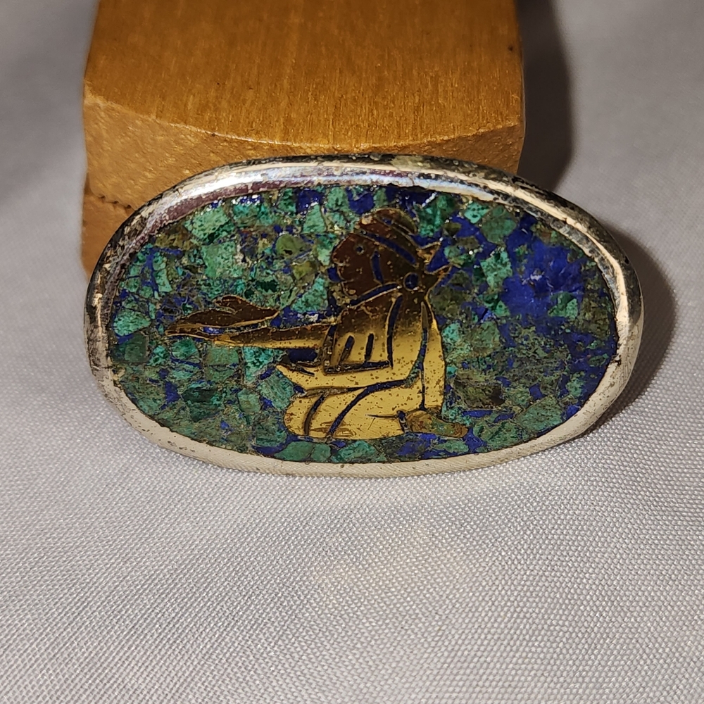 Vintage Taxco Sterling Silver W/Chip Inlay Signed Brooch